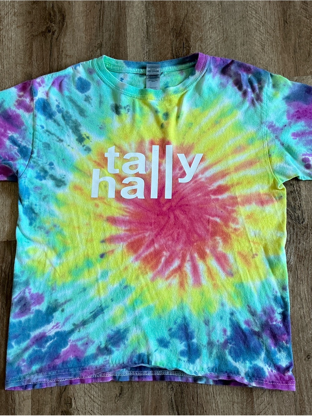 Tally Hall Shirt Youth Size L Tie Dye Logo Short Sleeve Cotton Band Tee Rainbow